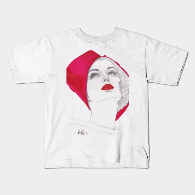 Red Hat Girl Kids T-Shirt by paulnelsonesch